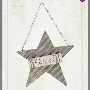 Honey and Me-'Blessed' Gold hue rustic vintage metal tin star hanging decor- NWT